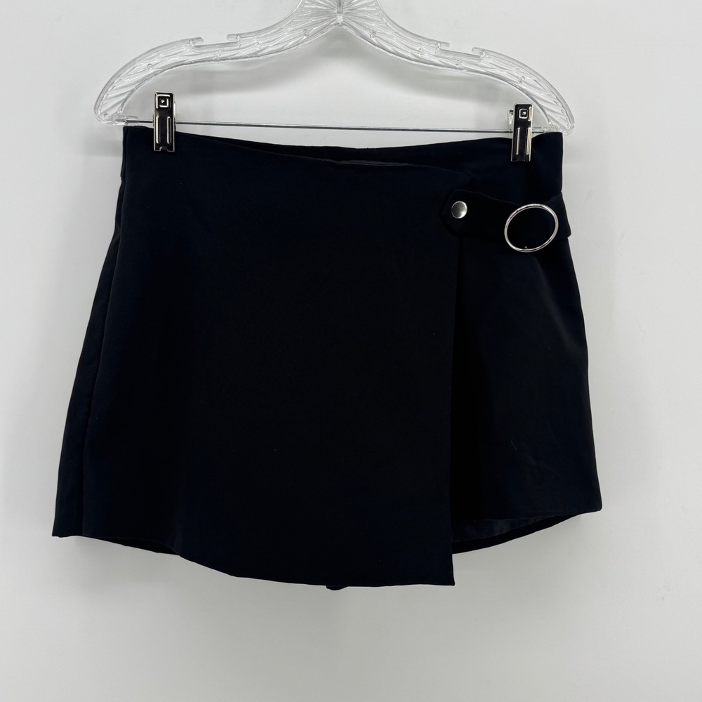 LITI Women‎ Black Wrap Skort Mini Skirt Shorts O-Ring Detail XXL